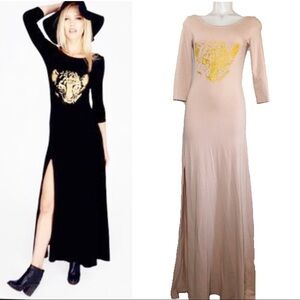 Wildfox Gold Tiger pink maxi dress scoop back